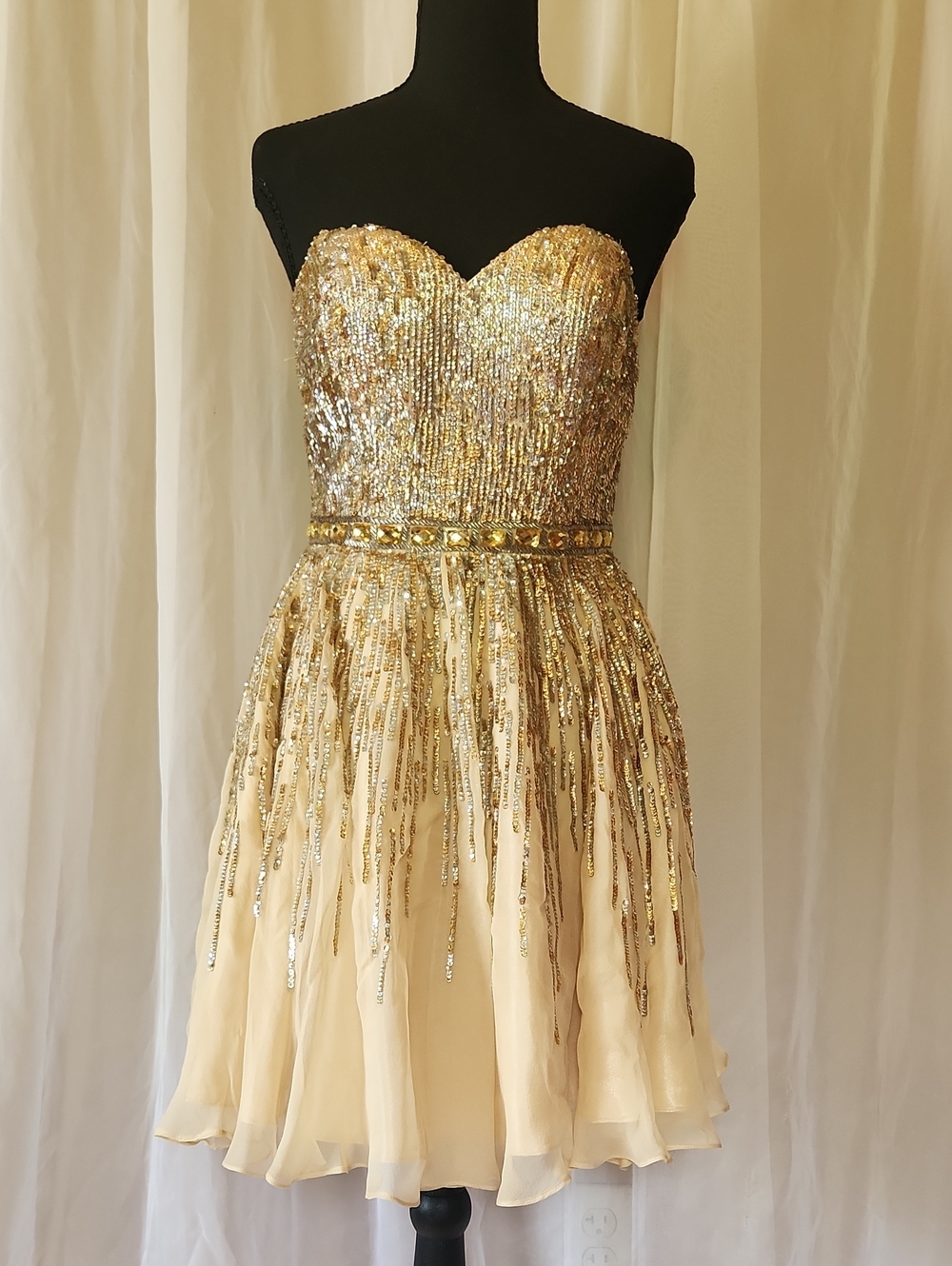 Sherri Hill 6 Gold Silk Sequin Strapless Dress Mini Cocktail Homecoming Prom